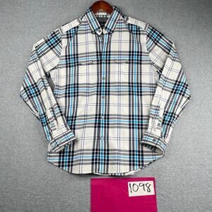 Express Fitted Shirt Button Up Long Sleeve Mens Medium White Blue Preppy